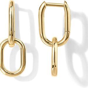 14K Gold Plated Convertible Paperclip Link Huggie Hoop Earrings for Women - Ears